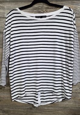 White House Black Market Black and White Striped Long Sleeve Tee Size Small